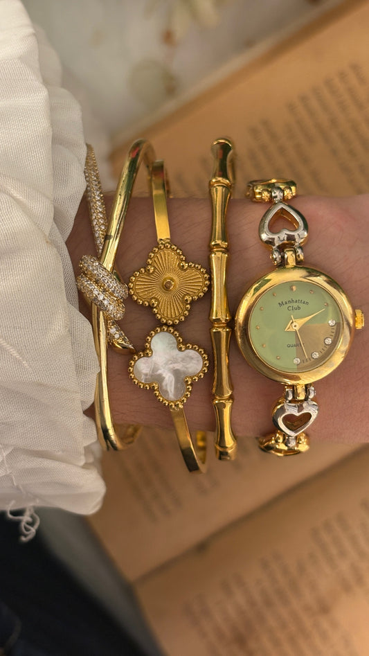 Vintage Manhattan Club Heart Link Watch in Two-Tone Quartz