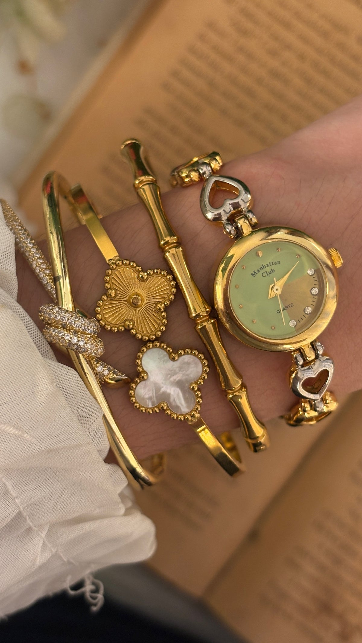Vintage Manhattan Club Heart Link Watch in Two-Tone Quartz