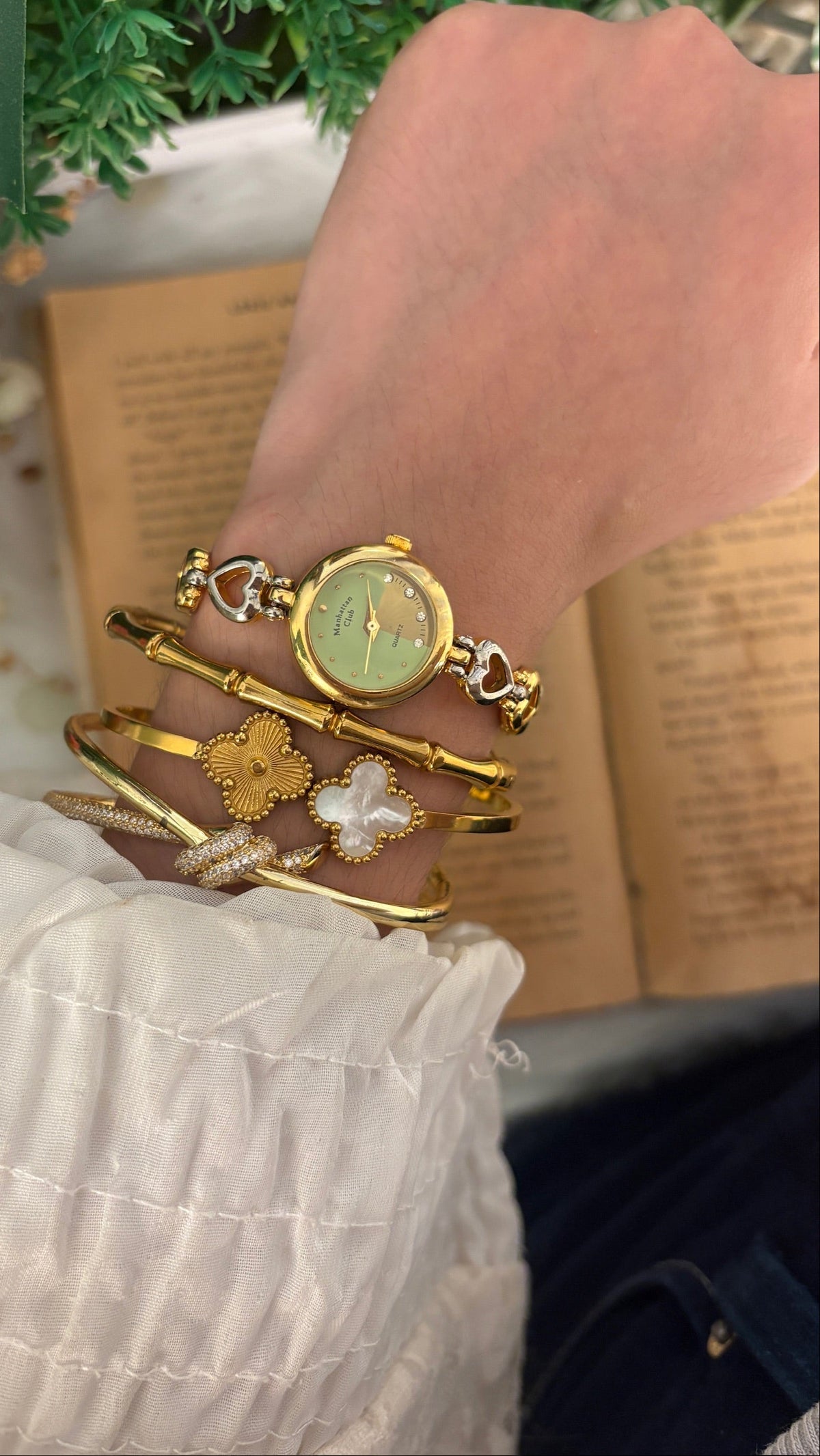 Vintage Manhattan Club Heart Link Watch in Two-Tone Quartz