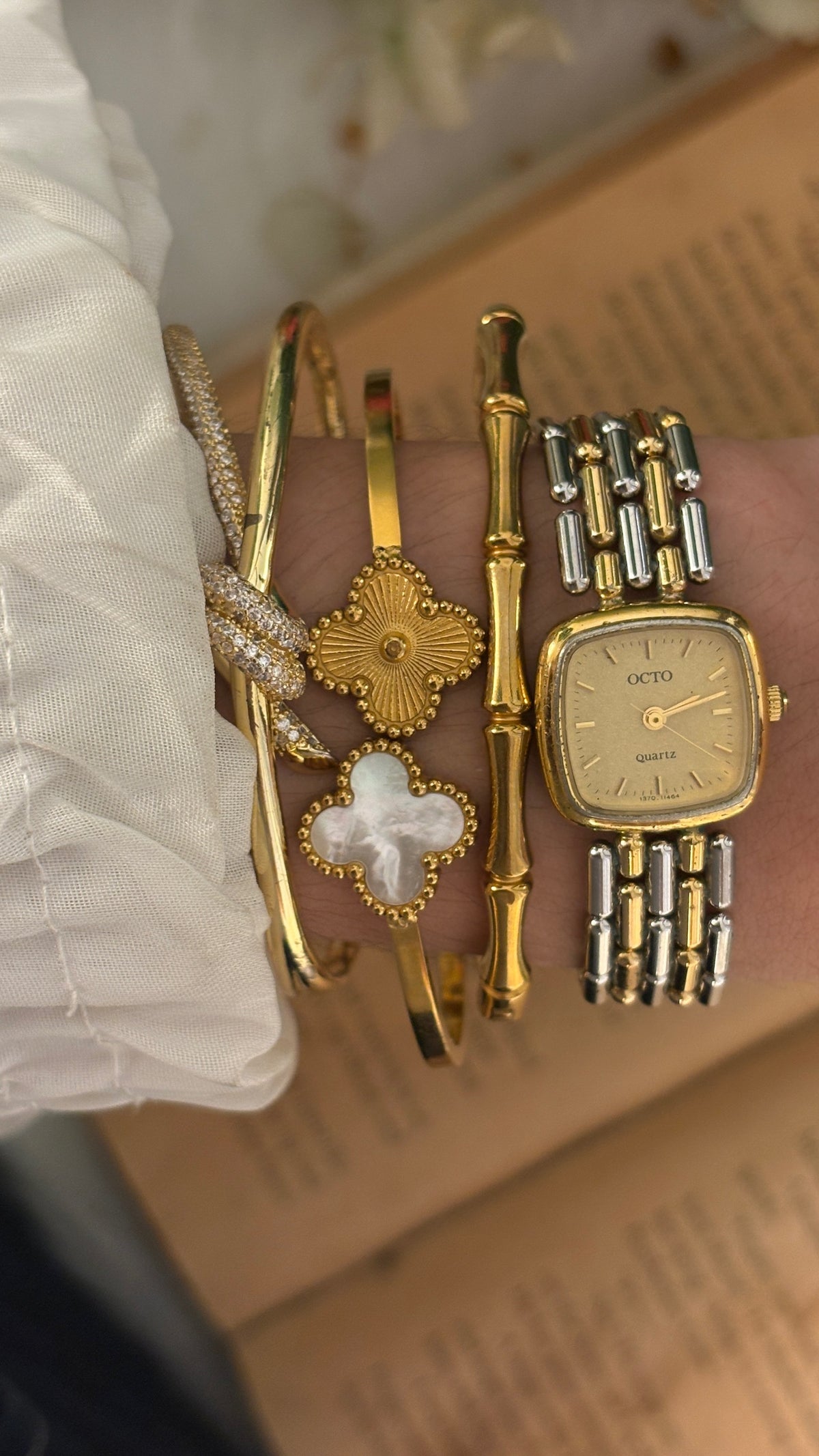 Rare Dainty Vintage Octo Mini Tank Watch in Two-Tone Quartz