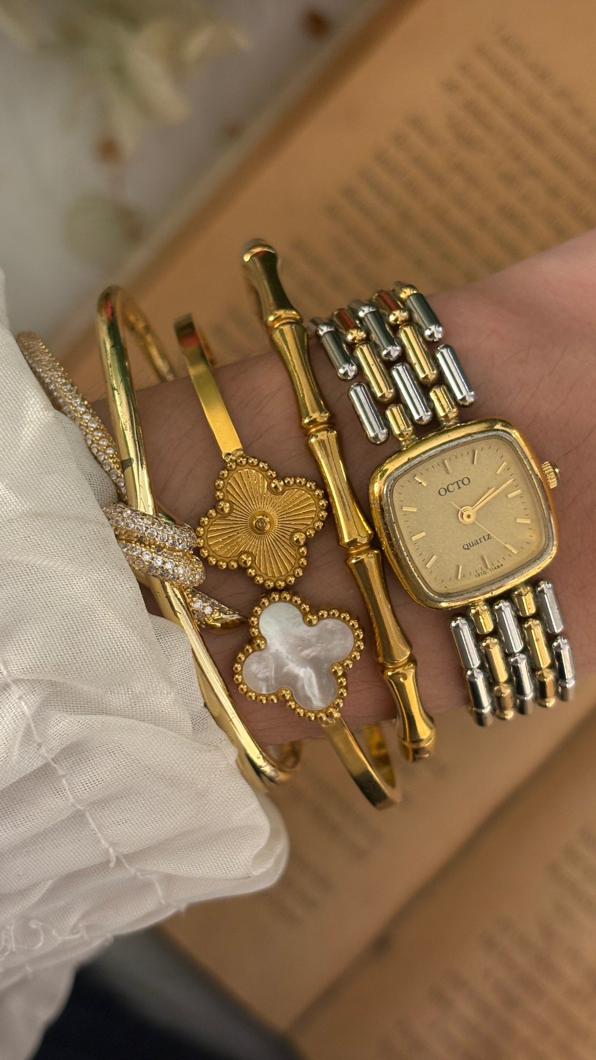 Rare Dainty Vintage Octo Mini Tank Watch in Two-Tone Quartz