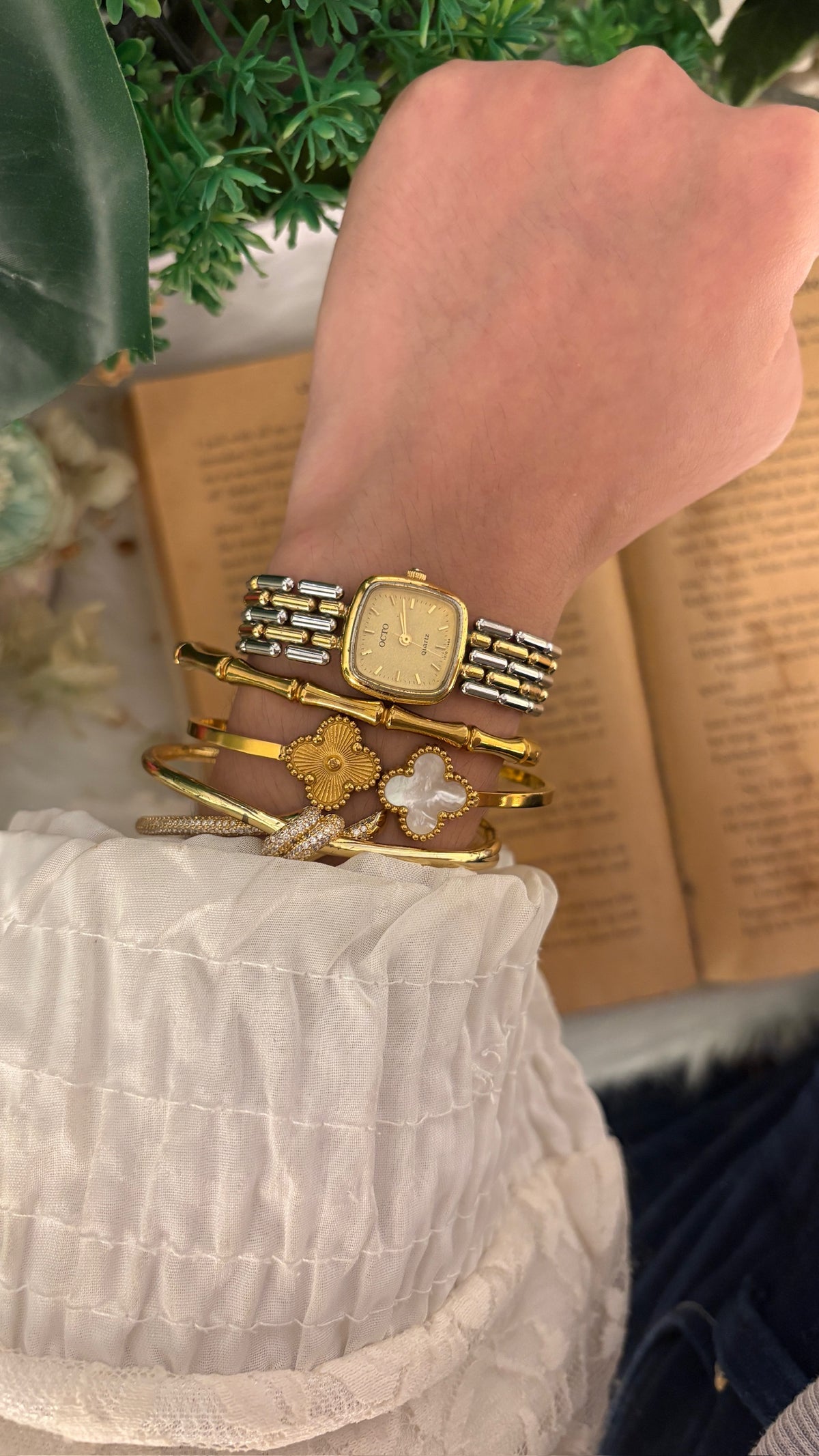 Rare Dainty Vintage Octo Mini Tank Watch in Two-Tone Quartz