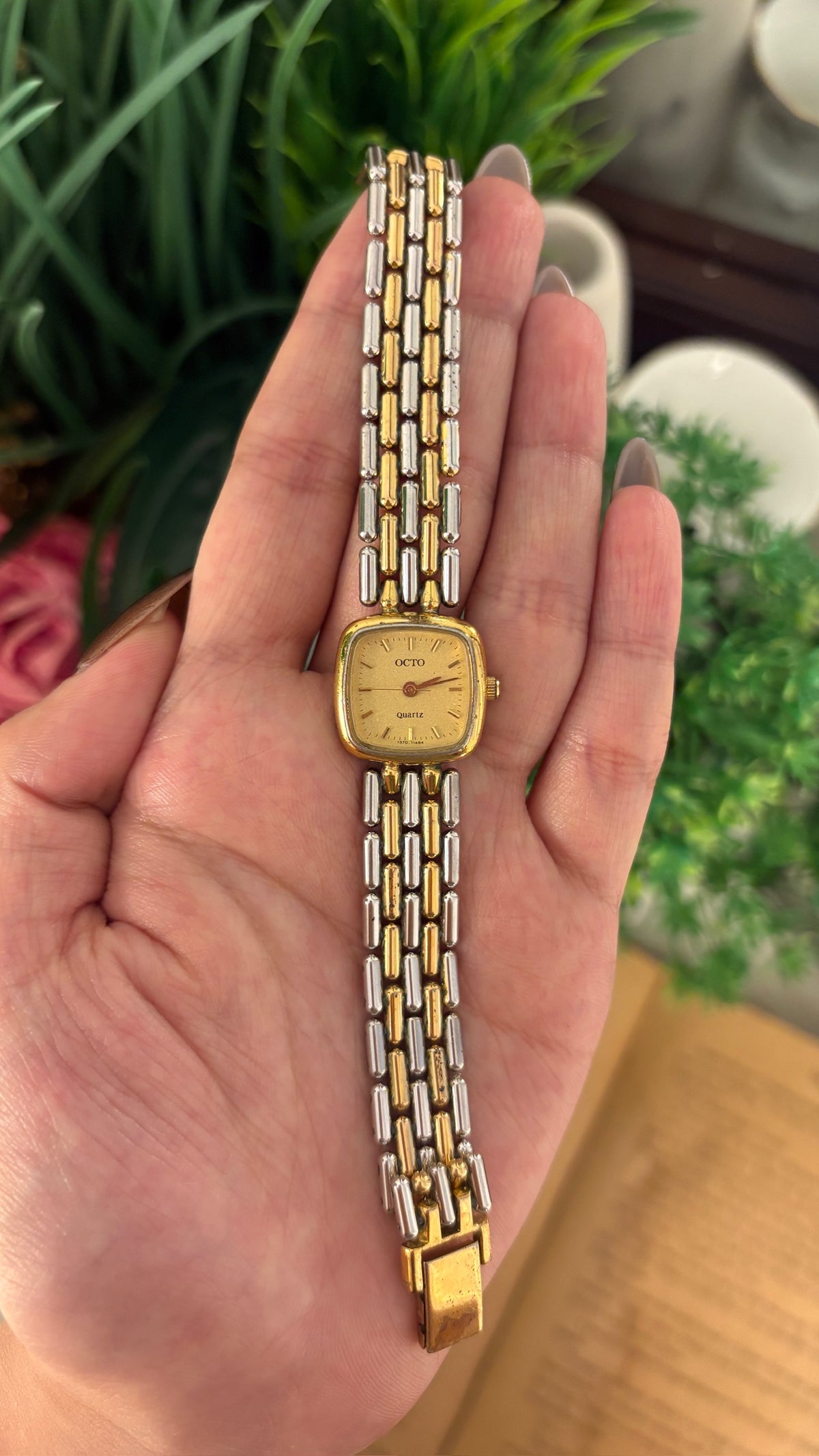 Rare Dainty Vintage Octo Mini Tank Watch in Two-Tone Quartz
