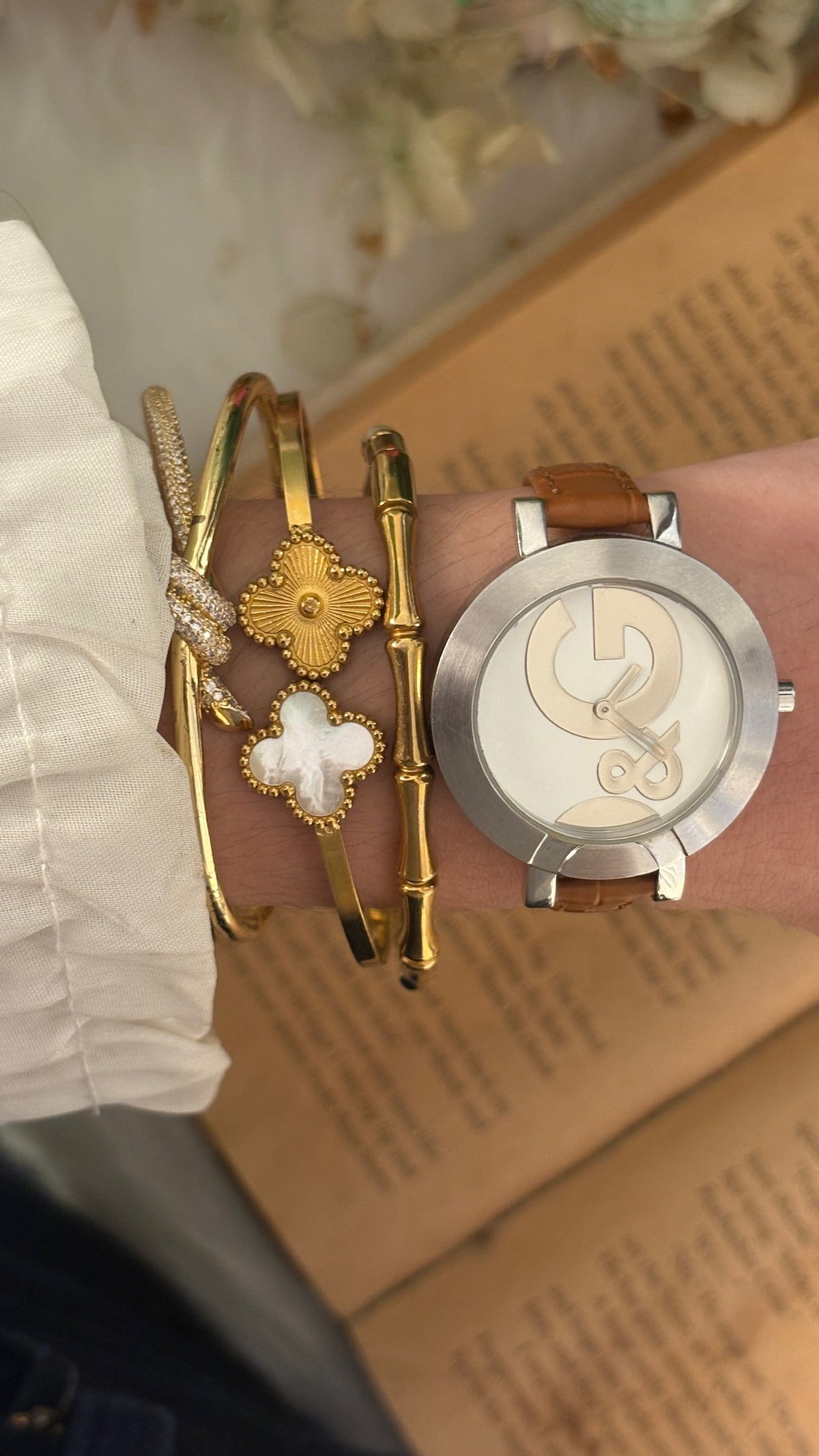 Rare Vintage Dolce and Gabbana Logo Dial Watch in Silver Tone Brown Leather Quartz