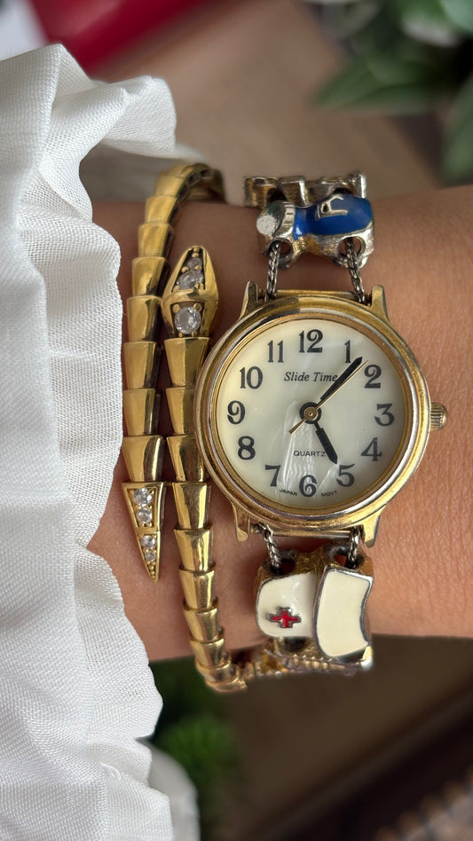 Vintage Medical Profession Charm Watch in Two-Tone Mother of Pearl Dial