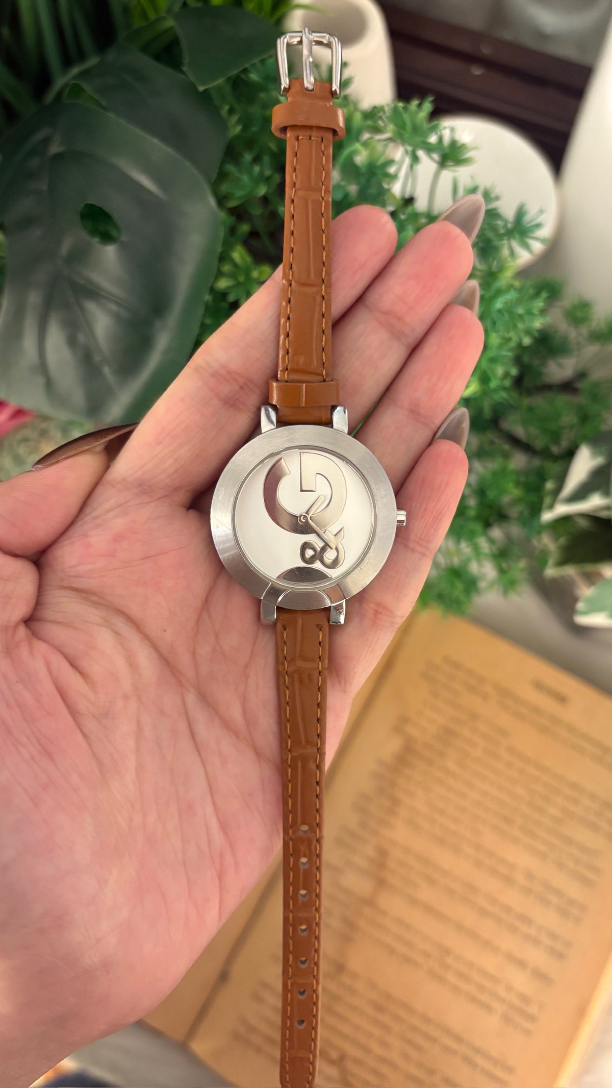 Rare Vintage Dolce and Gabbana Logo Dial Watch in Silver Tone Brown Leather Quartz