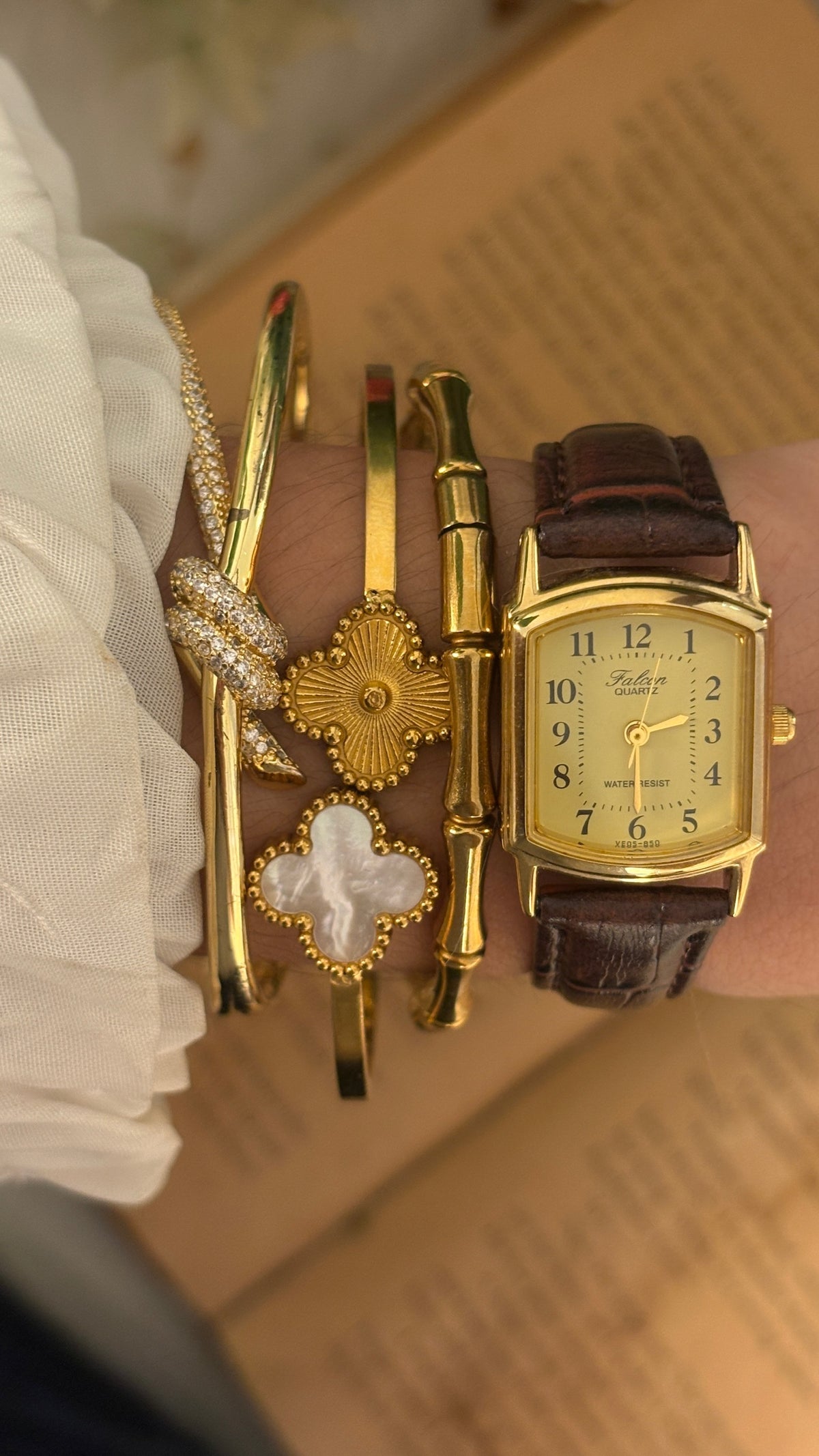 Rare Vintage Falcon Yellow Dial Tank Watch in Gold Tone Brown Leather Quartz