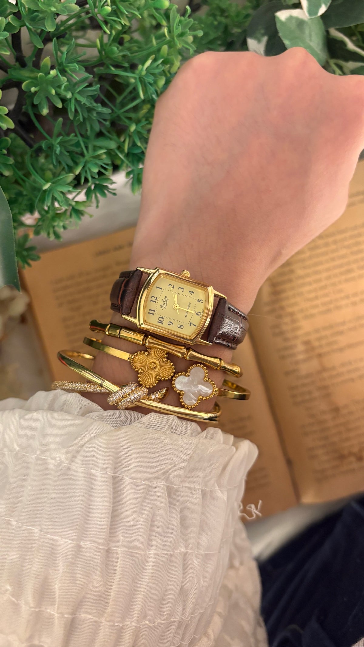 Rare Vintage Falcon Yellow Dial Tank Watch in Gold Tone Brown Leather Quartz
