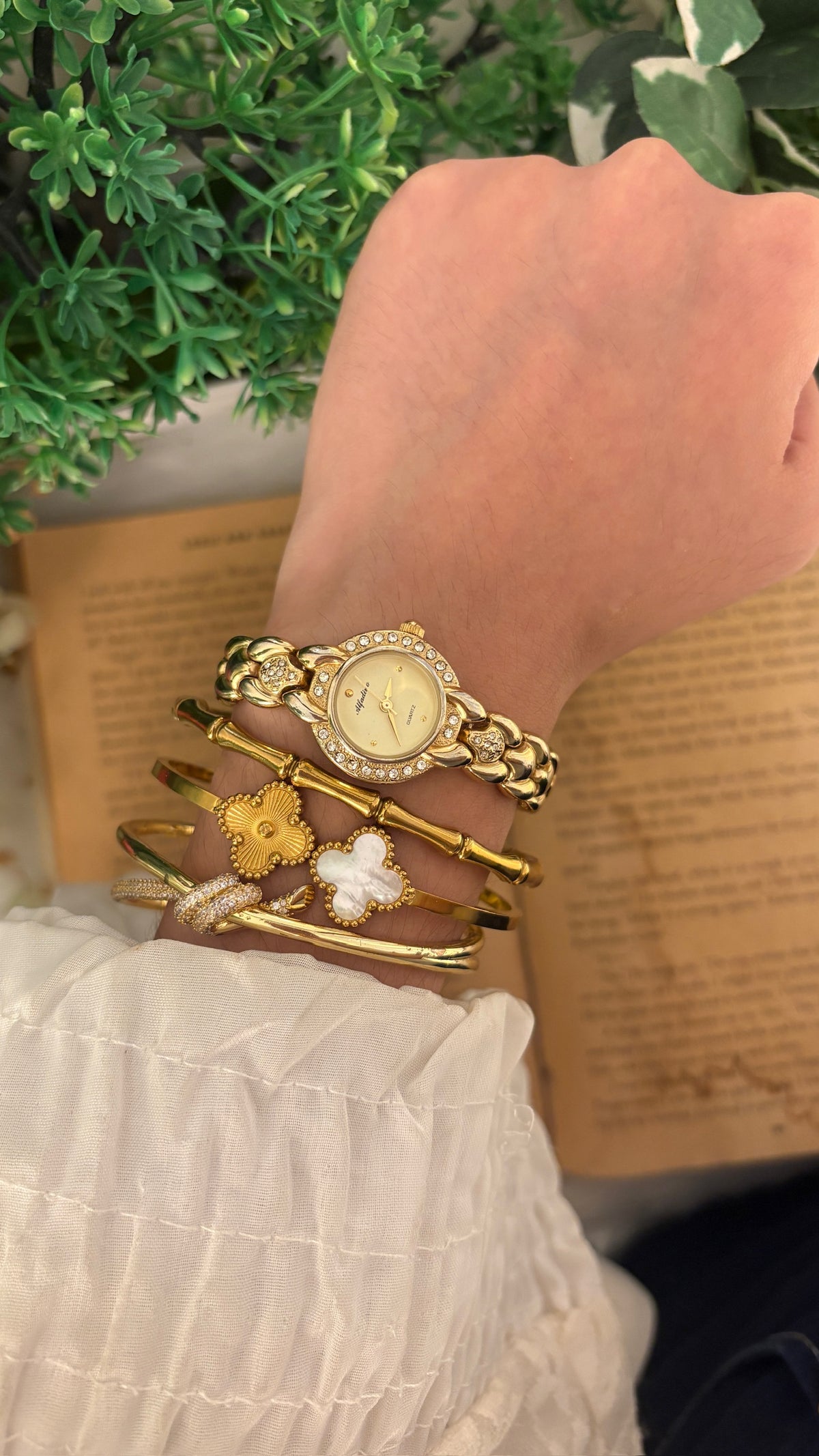 Rare Alfadino Rhinestone Bracelet Watch in Gold Tone Quartz