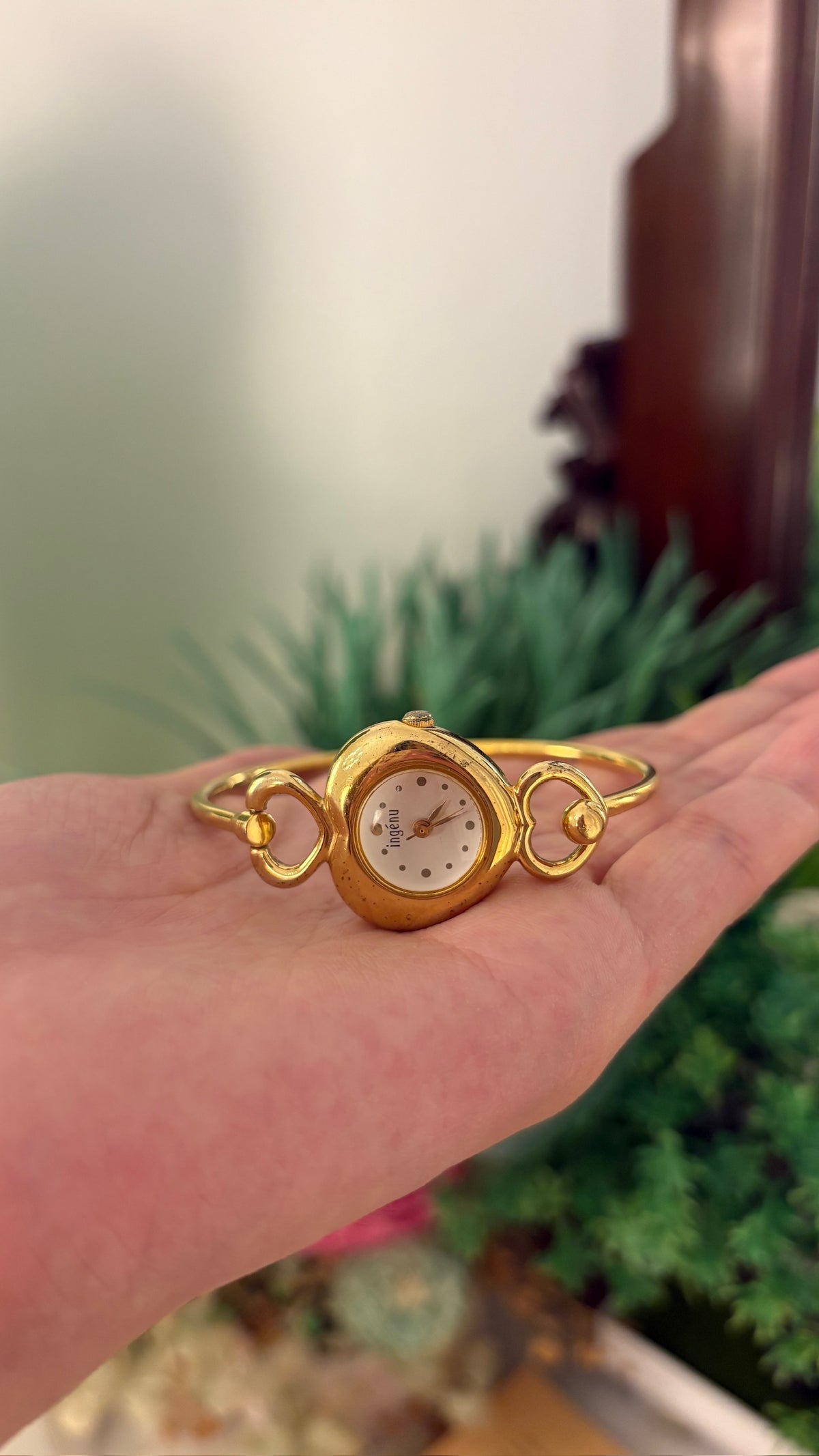 Rare Vintage Ingenu Alba Seiko Heart Bangle Watch in Gold Tone Quartz