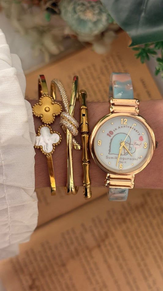 Rare Vintage Sumikko Gurashi 10th Anniversary Resin Bangle Watch in Rose Gold tone Quartz