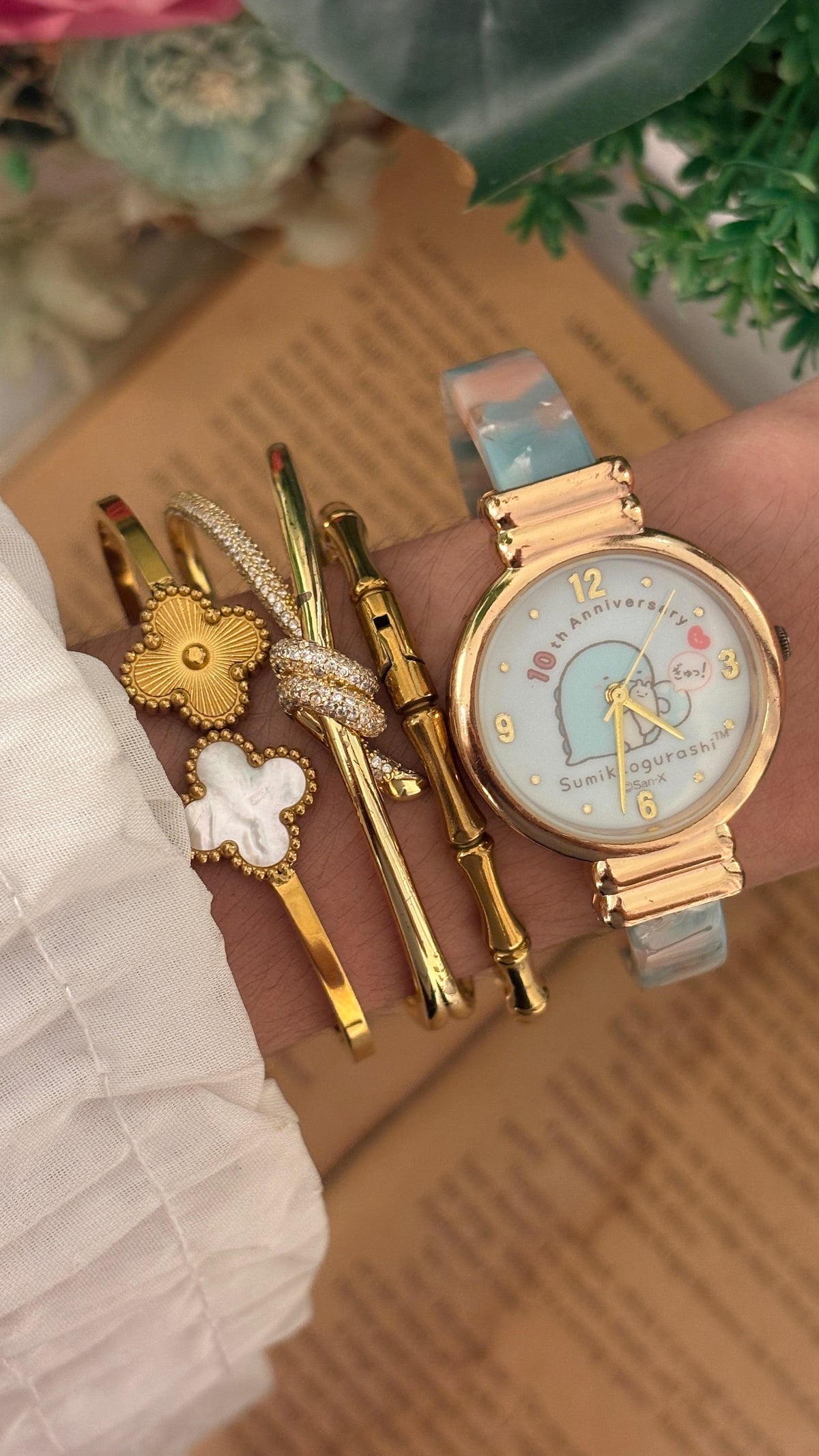 Rare Vintage Sumikko Gurashi 10th Anniversary Resin Bangle Watch in Rose Gold tone Quartz