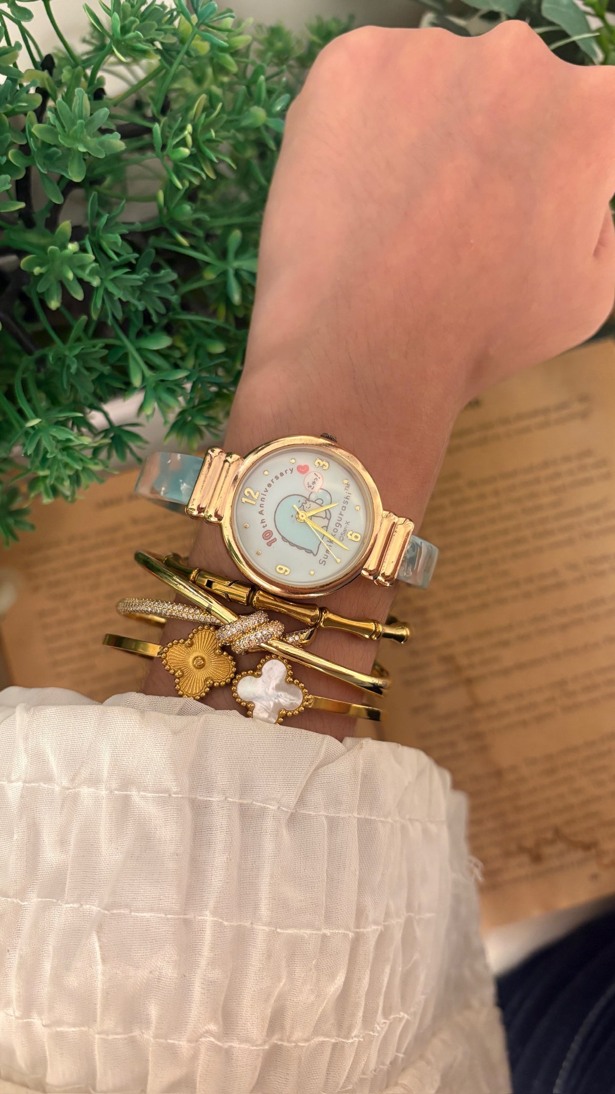 Rare Vintage Sumikko Gurashi 10th Anniversary Resin Bangle Watch in Rose Gold tone Quartz