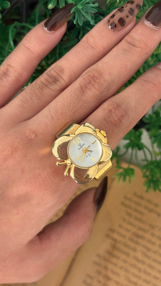 Rare Vintage Vanguard Butterfly Ring Watch in Gold Tone Quartz