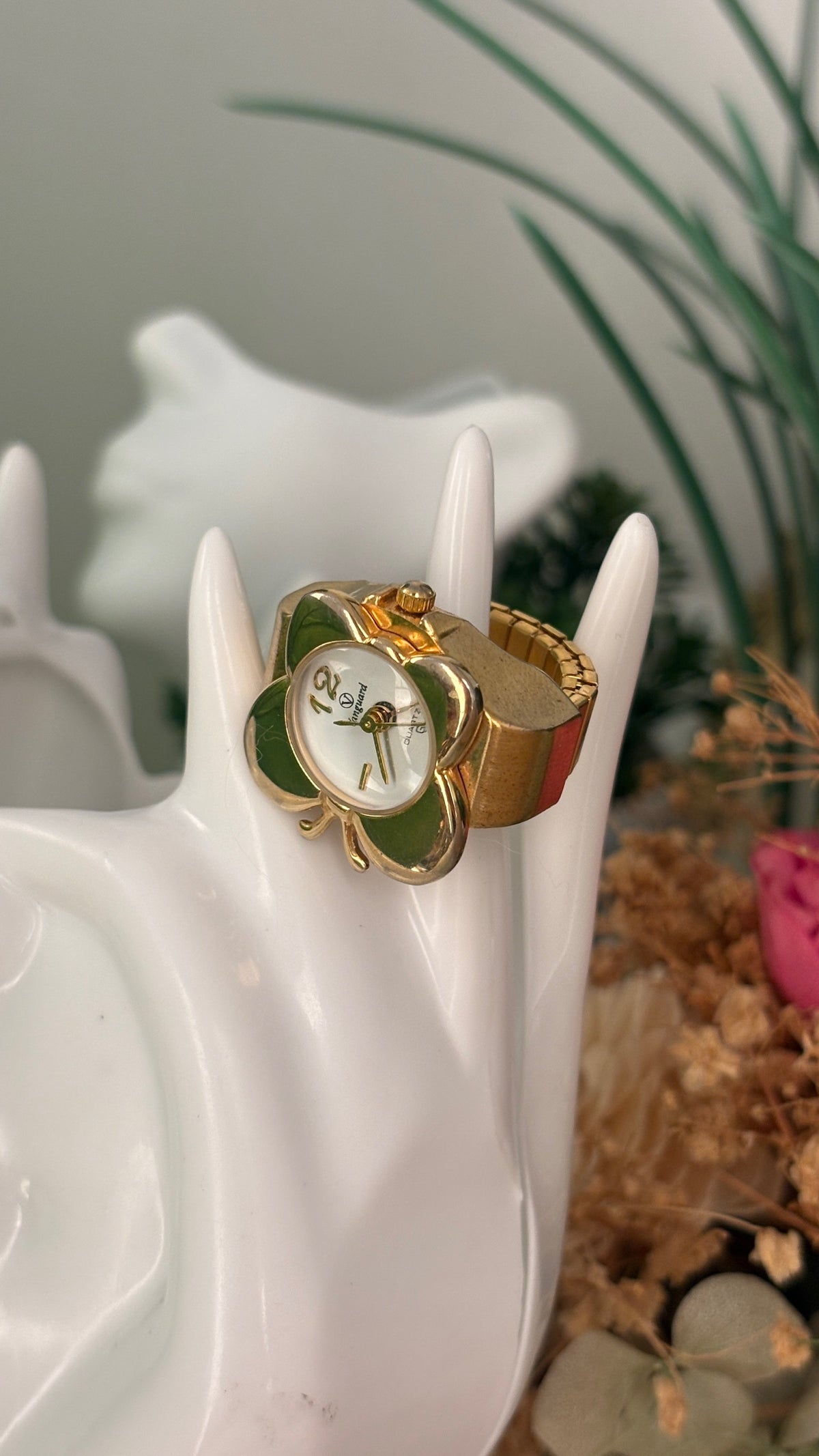 Rare Vintage Vanguard Butterfly Ring Watch in Gold Tone Quartz