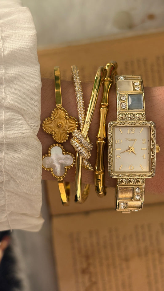 Vintage Nattito Bejeweled Bangle Watch in Gold Tone Quartz