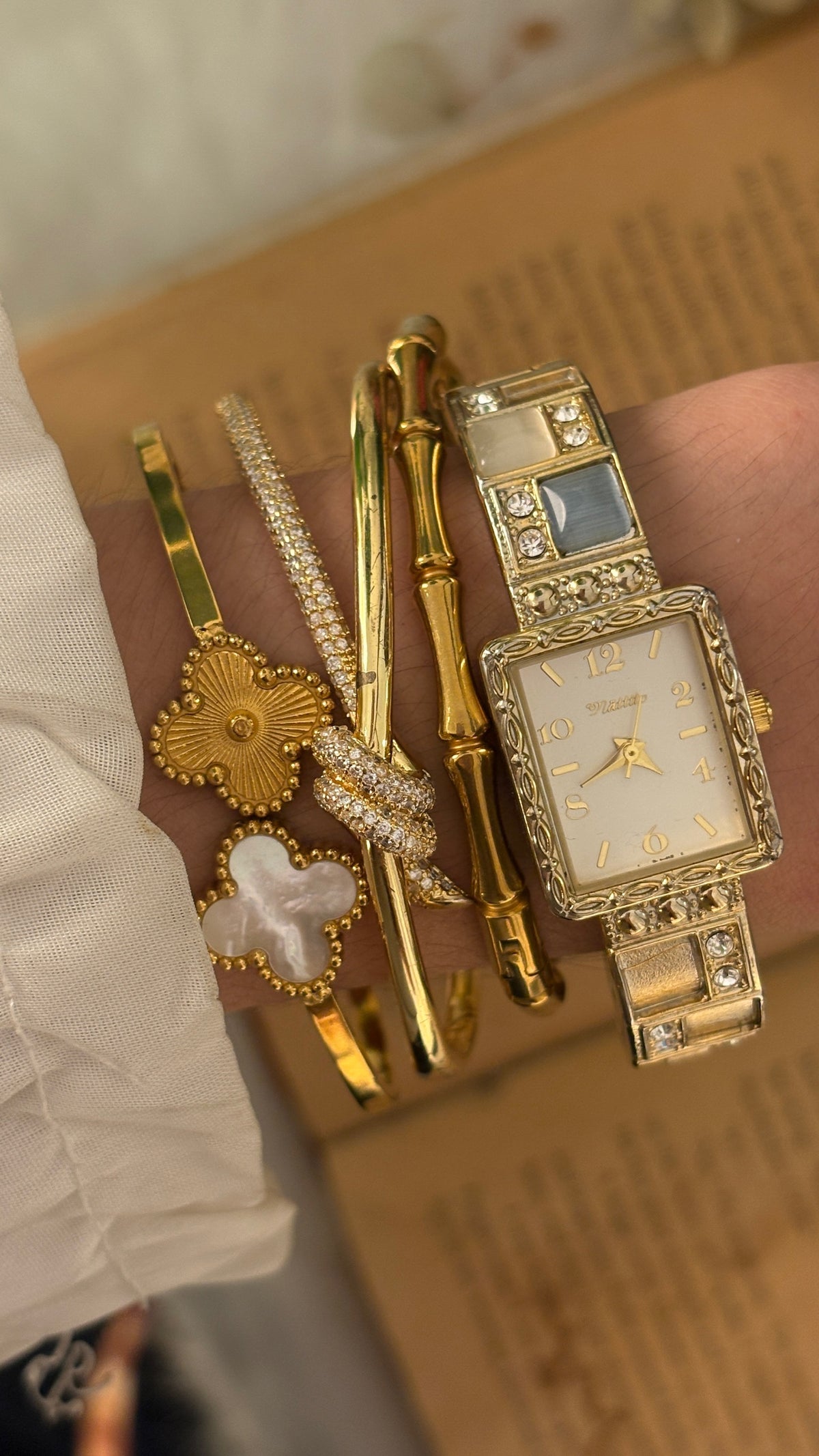 Vintage Nattito Bejeweled Bangle Watch in Gold Tone Quartz