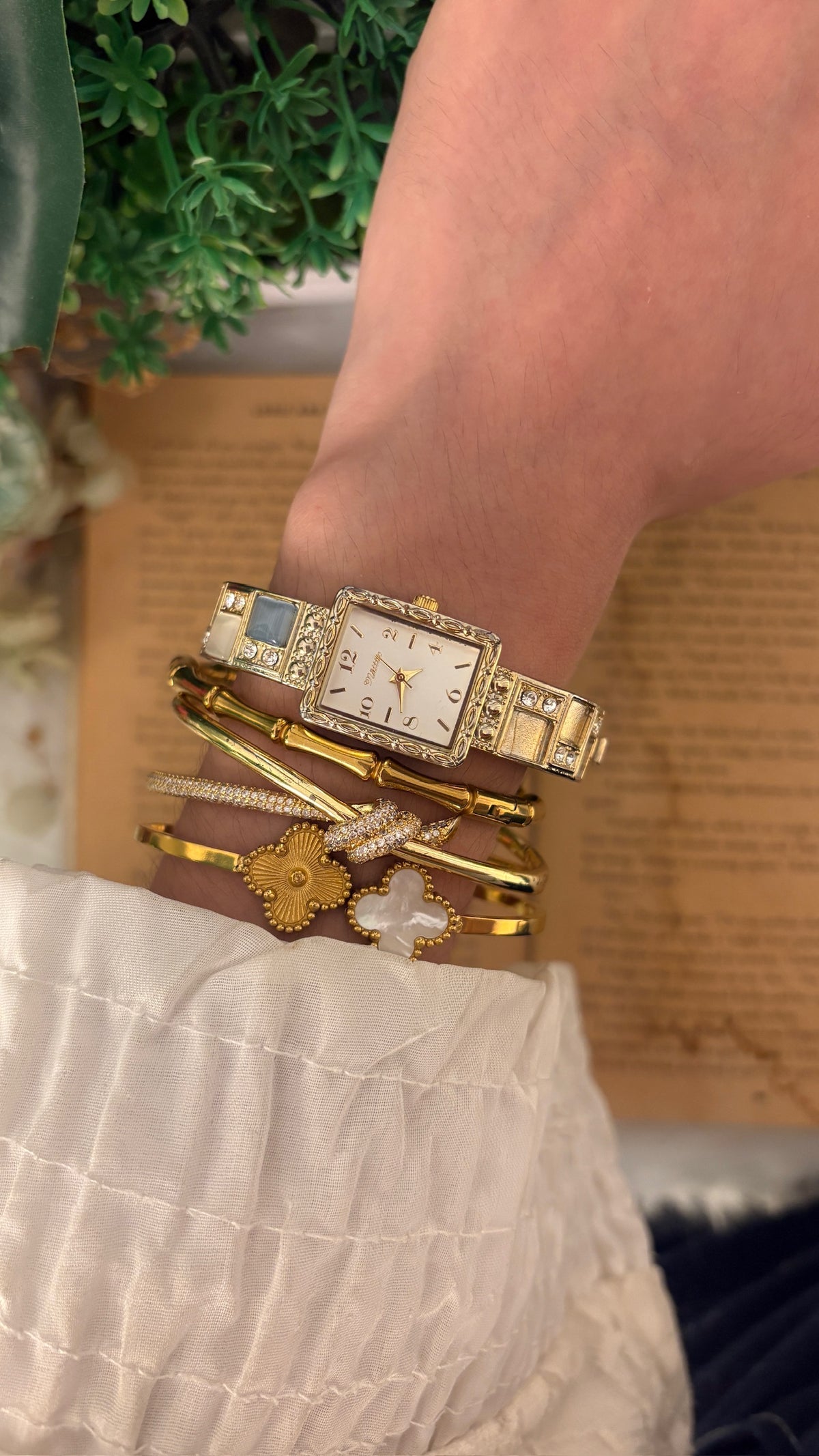 Vintage Nattito Bejeweled Bangle Watch in Gold Tone Quartz