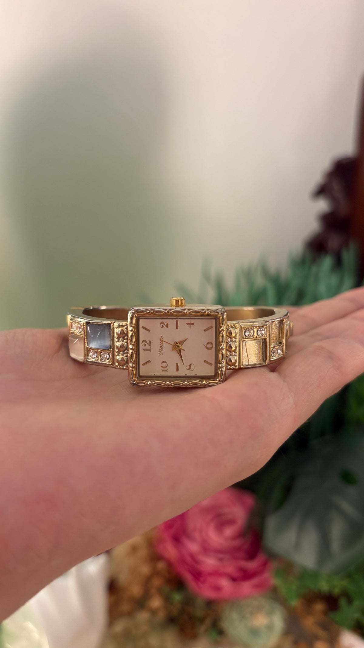 Vintage Nattito Bejeweled Bangle Watch in Gold Tone Quartz