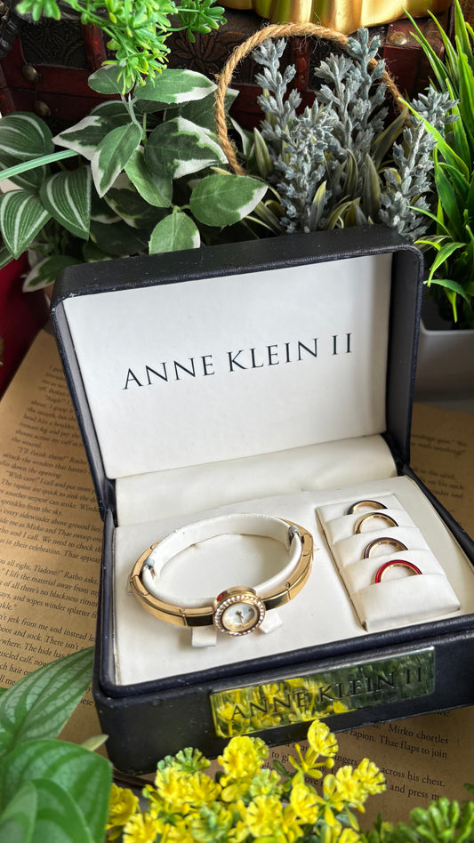Extremely Rare and Dainty Vintage Anne Klein Interchangeable Bezel Set Watch in Gold Tone