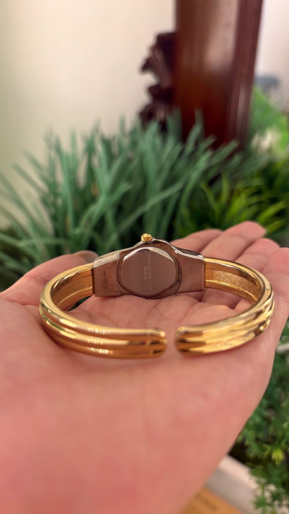 Vintage Dainty Fw Bejeweled Heart Dial Bangle Watch in Two-Tone Quartz