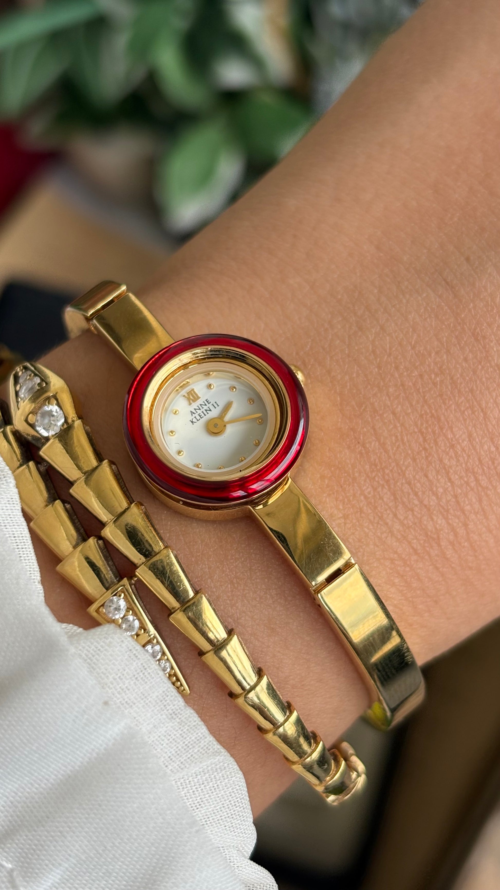 Extremely Rare and Dainty Vintage Anne Klein Interchangeable Bezel Set Watch in Gold Tone