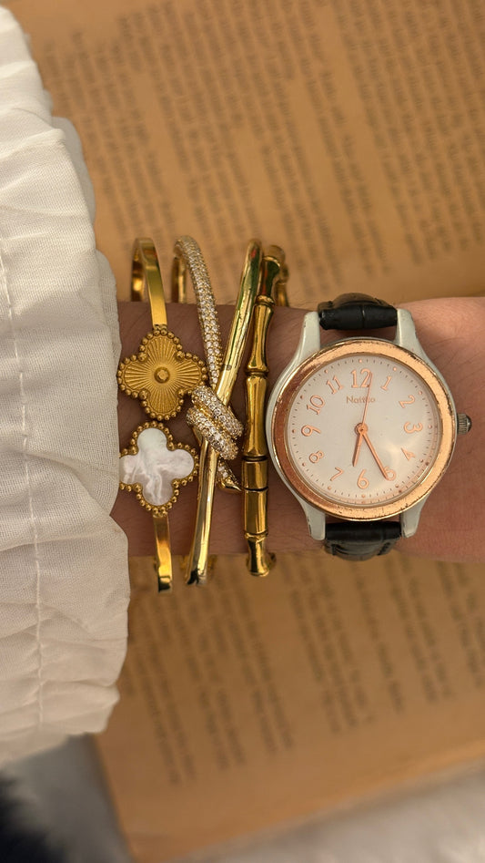 Vintage Nattito Classic Watch in Two-Tone Black Leather Quartz