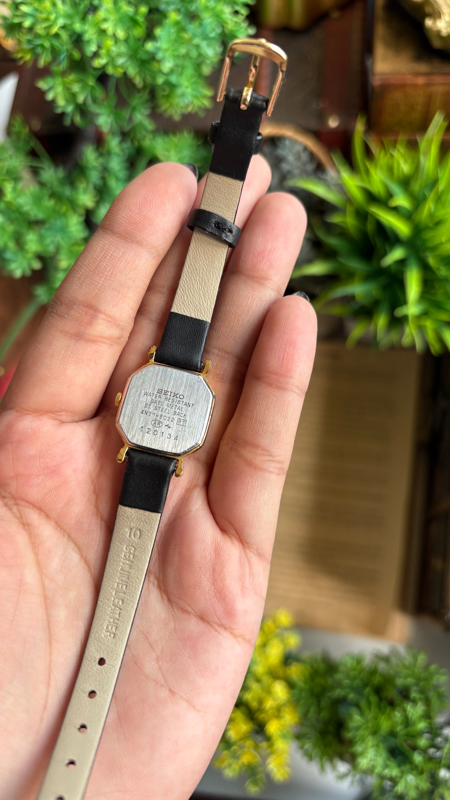 Vintage Seiko Watch in Black Leather Strap Black Dial