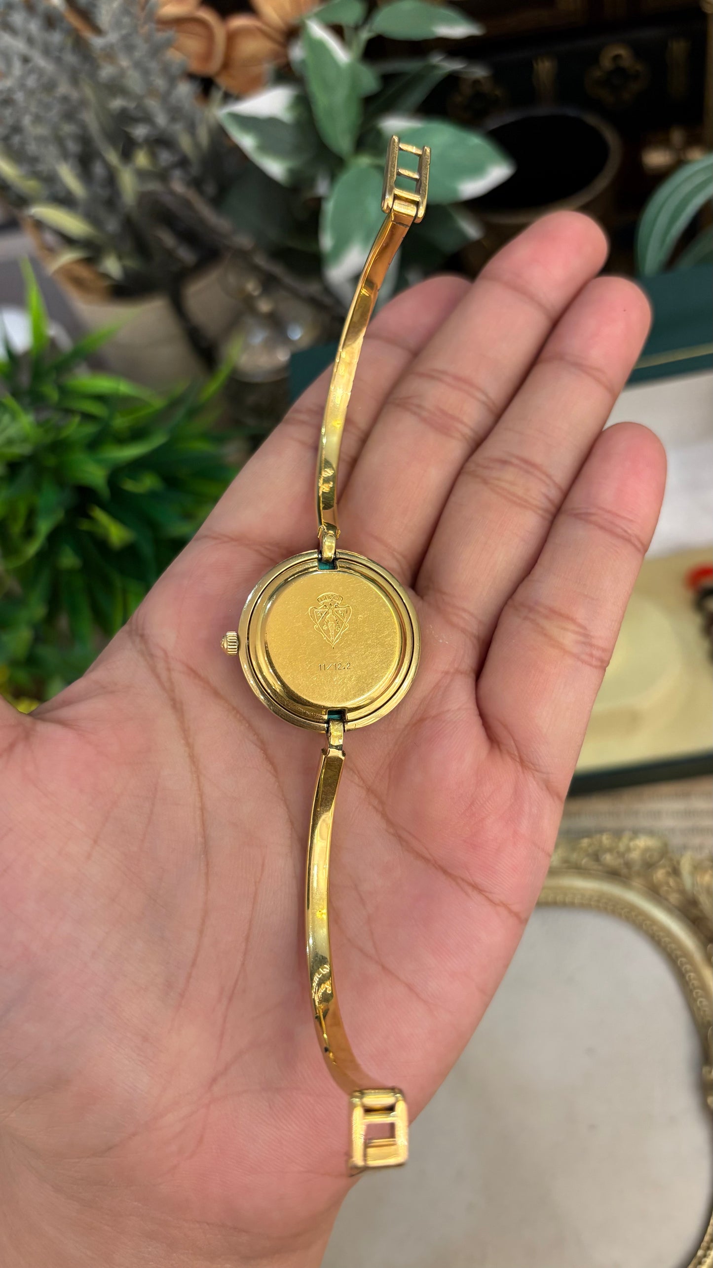 Extremely Rare Gucci Interchangeable Bezel Bangle Watch with Metal Bezel Set in Gold Tone Quartz Swiss