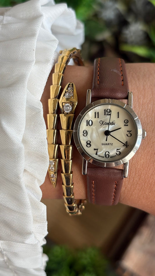 Vintage Xanadu Watch in Brown Leather Strap Mother of Pearl Dial