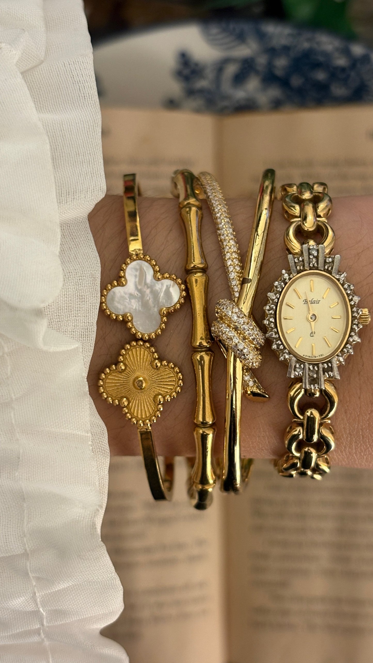 Rare Vintage Elegant Belair Bejeweled Bezel Bracelet Watch in Gold Tone Quartz