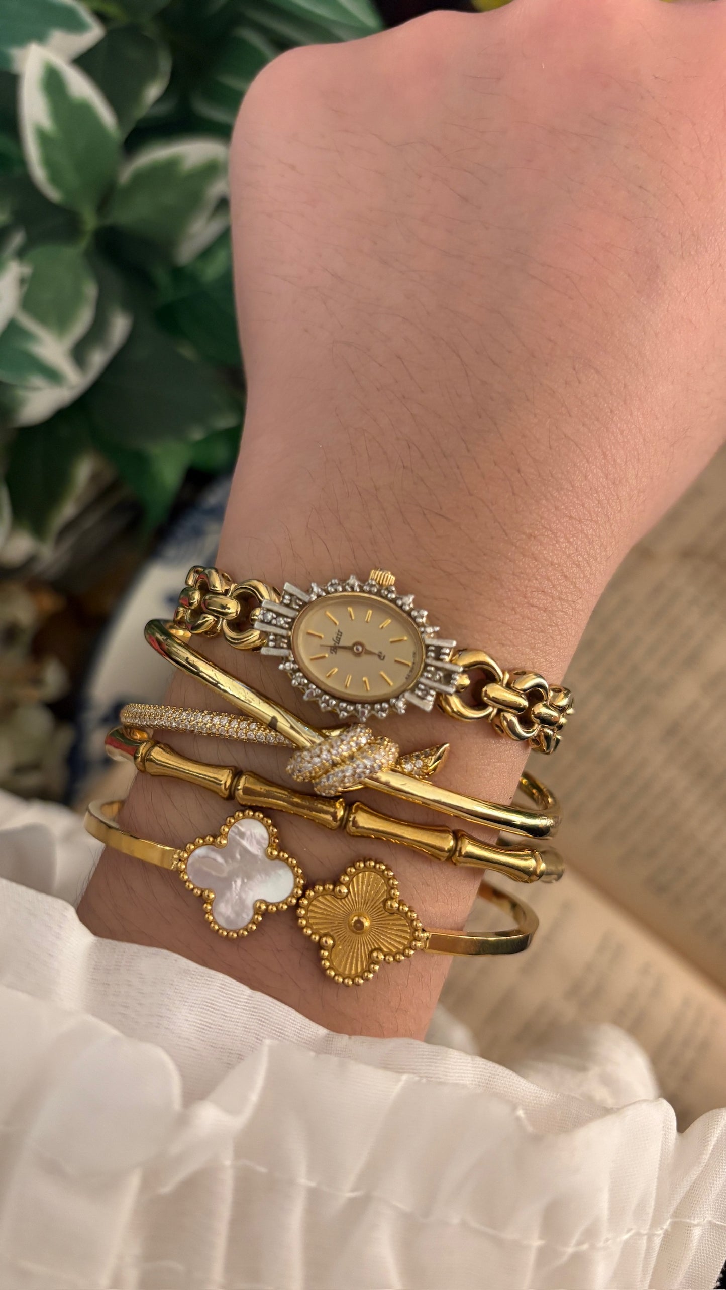 Rare Vintage Elegant Belair Bejeweled Bezel Bracelet Watch in Gold Tone Quartz