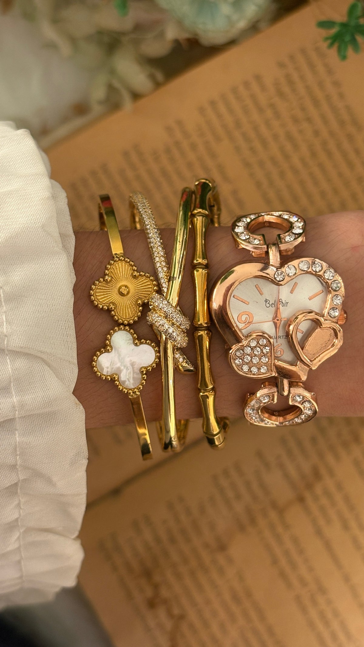 Vintage Bel Air Heart Motif Watch in Rose Gold Tone Quartz