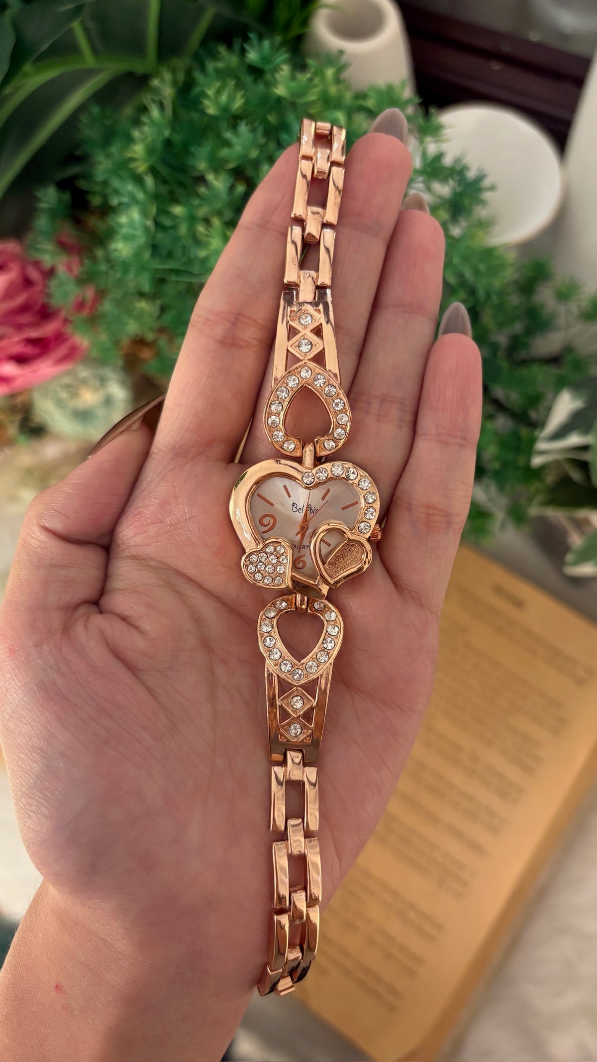 Vintage Bel Air Heart Motif Watch in Rose Gold Tone Quartz