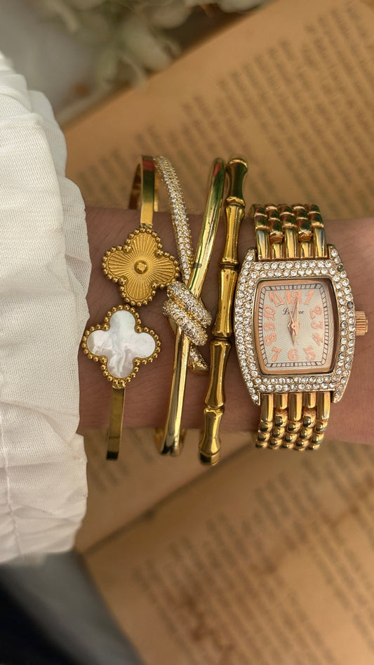 Vintage Lamue J-axis Bejeweled Barrel Dial Watch in Gold Tone Quartz