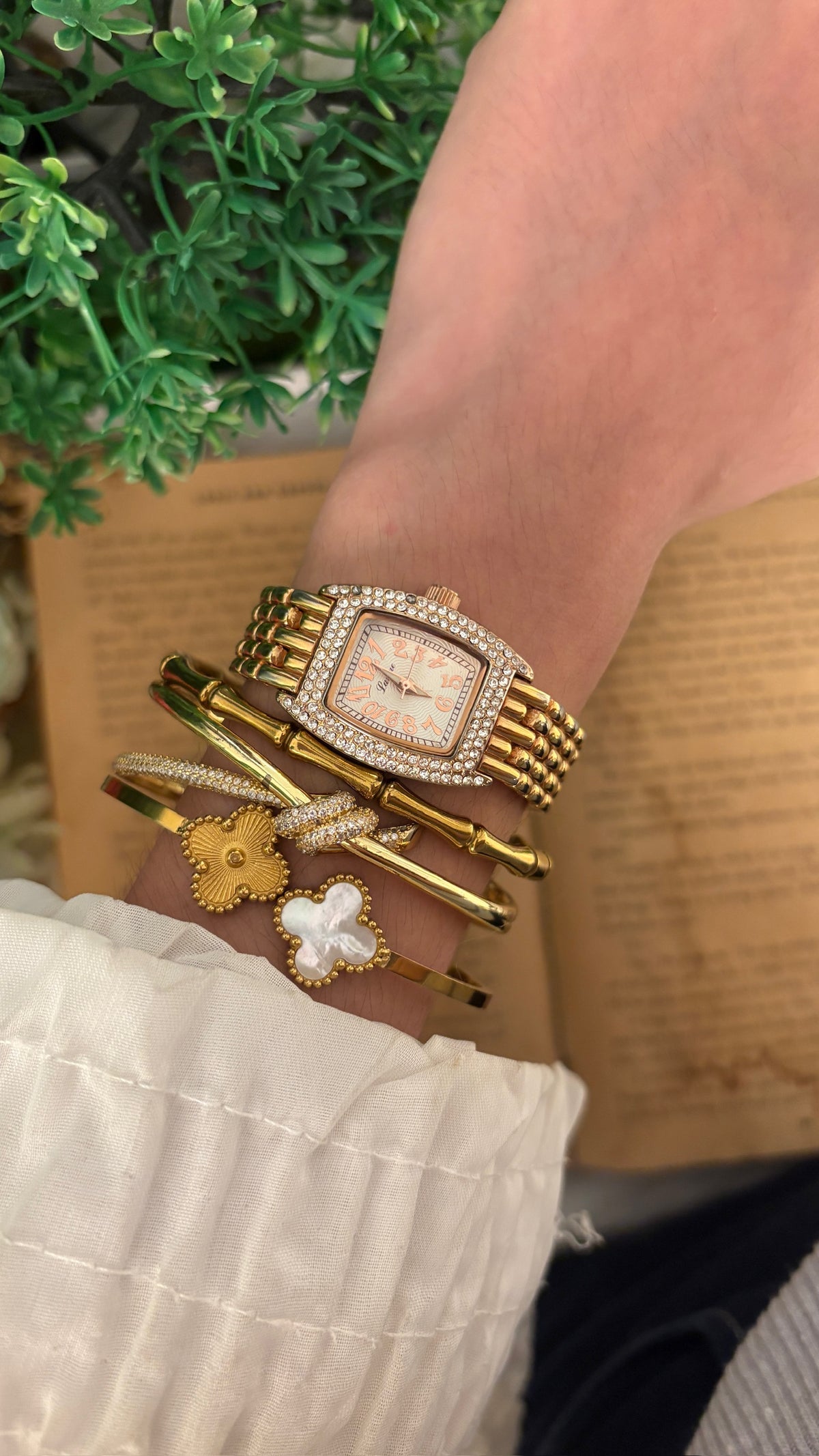 Vintage Lamue J-axis Bejeweled Barrel Dial Watch in Gold Tone Quartz