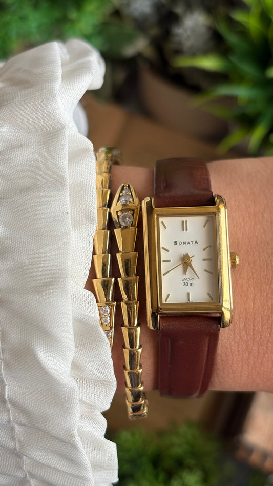 Vintage Sonata Tank Dress Watch in Original Brown Leather Strap