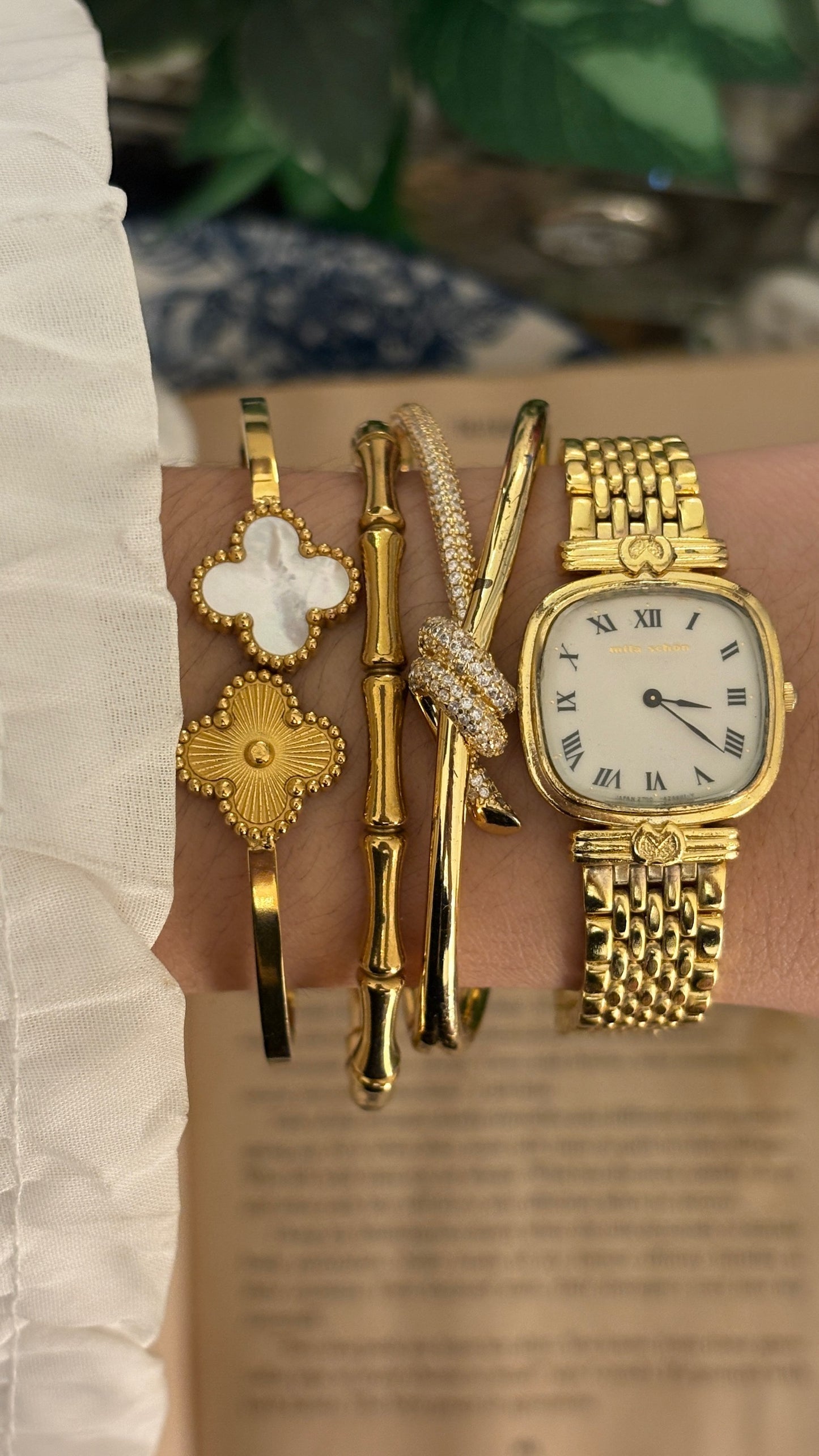 Rare Vintage Mila Schon Roman Dial Mini Tank Watch in Gold Tone Quartz