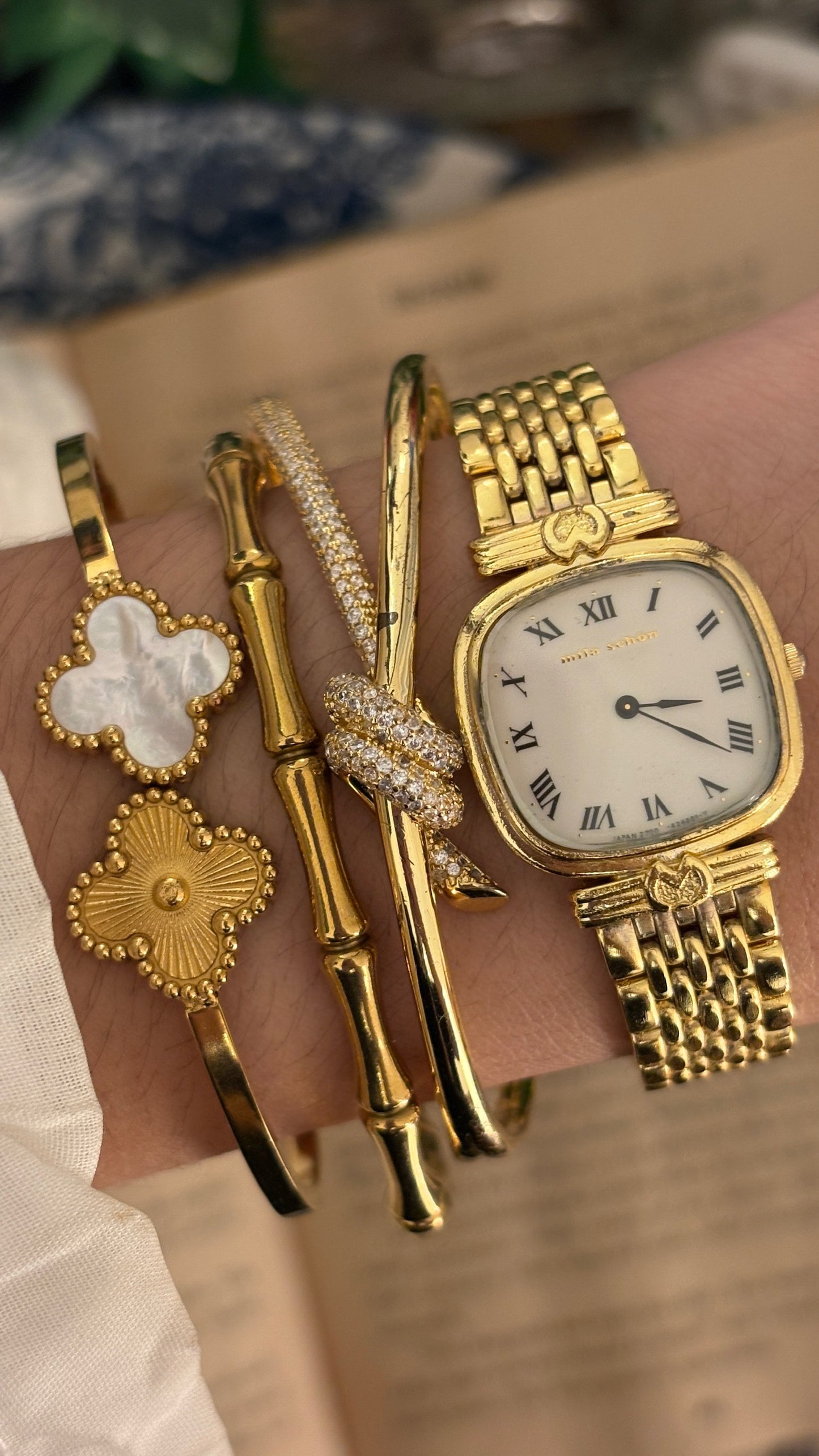 Rare Vintage Mila Schon Roman Dial Mini Tank Watch in Gold Tone Quartz