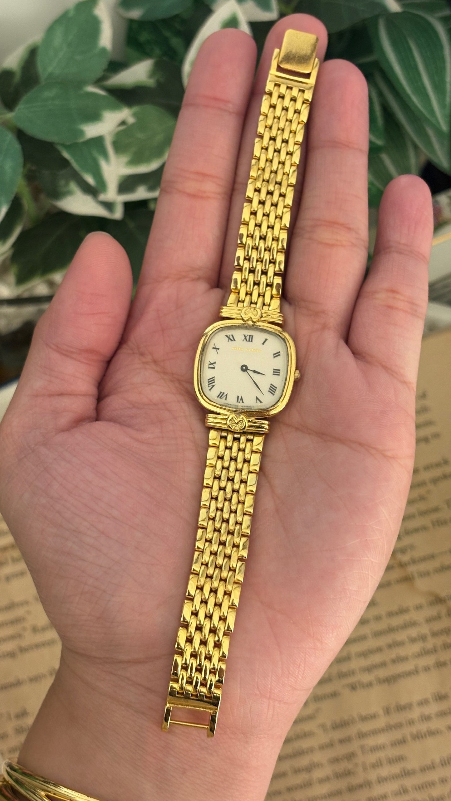 Rare Vintage Mila Schon Roman Dial Mini Tank Watch in Gold Tone Quartz