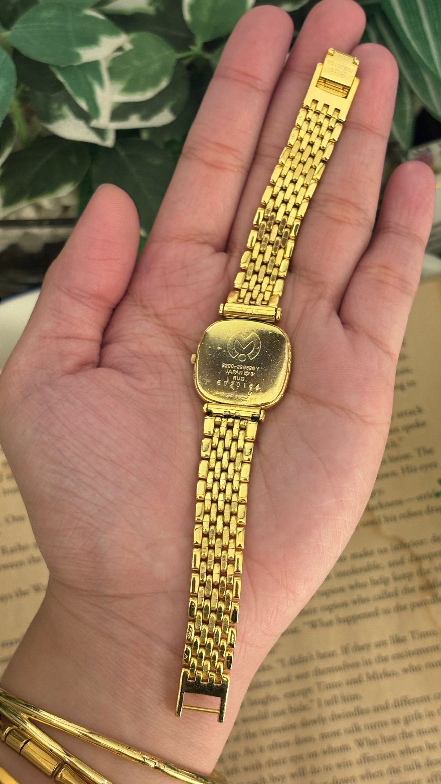Rare Vintage Mila Schon Roman Dial Mini Tank Watch in Gold Tone Quartz