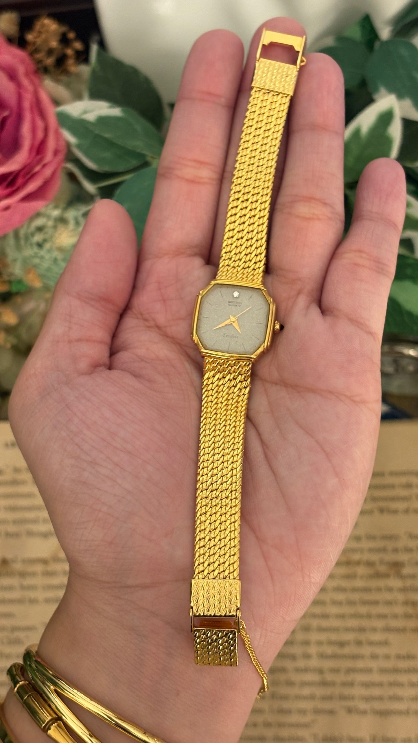 Extremely Rare Vintage Seiko Exceline Tank Dress Watch in Gold Tone Quartz