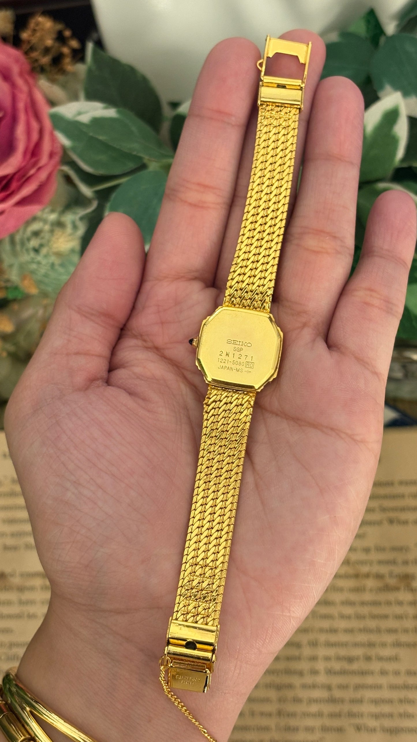 Extremely Rare Vintage Seiko Exceline Tank Dress Watch in Gold Tone Quartz