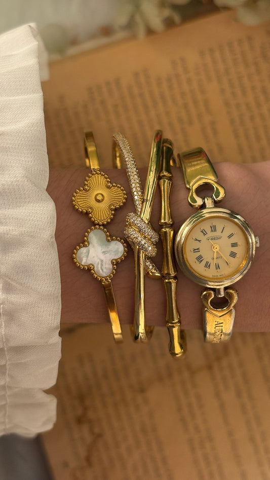 Rare Vintage Aureole Swiss Bangle Watch in Gold Tone Quartz