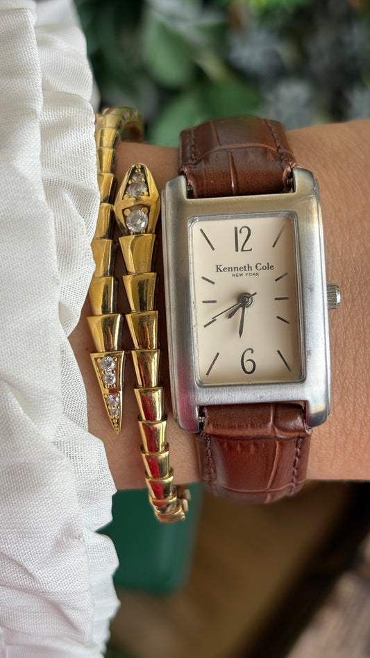 Vintage Kenneth Cole Tank Dress Watch in Brown Leather Strap
