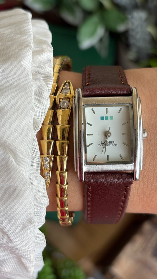 Vintage La Mer Collections Tank Dress Watch in Leather Strap