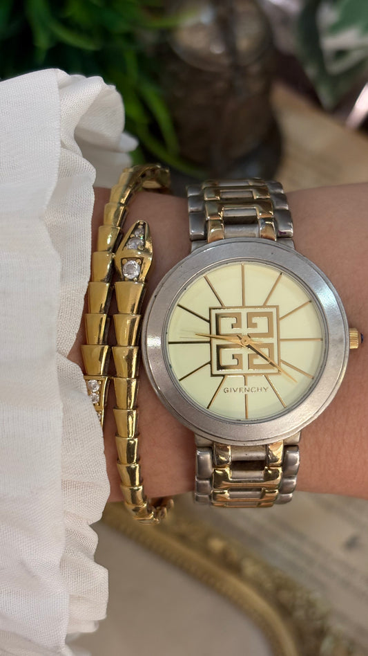 Rare Vintage Givenchy Swiss Mens Classic Watch in Two-Tone Logo Dial Quartz