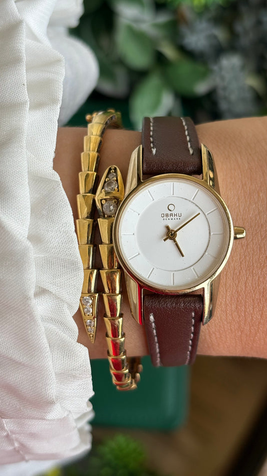 Vintage Obaku Denmark Watch in Brown Leather Strap