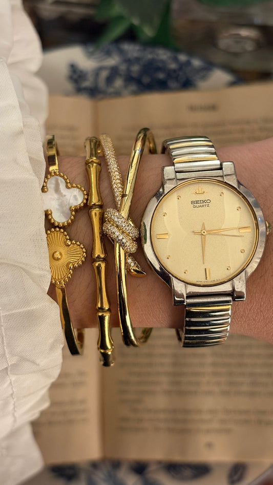 Rare Vintage Seiko Mens Expandable Band Watch in Two-Tone Quartz