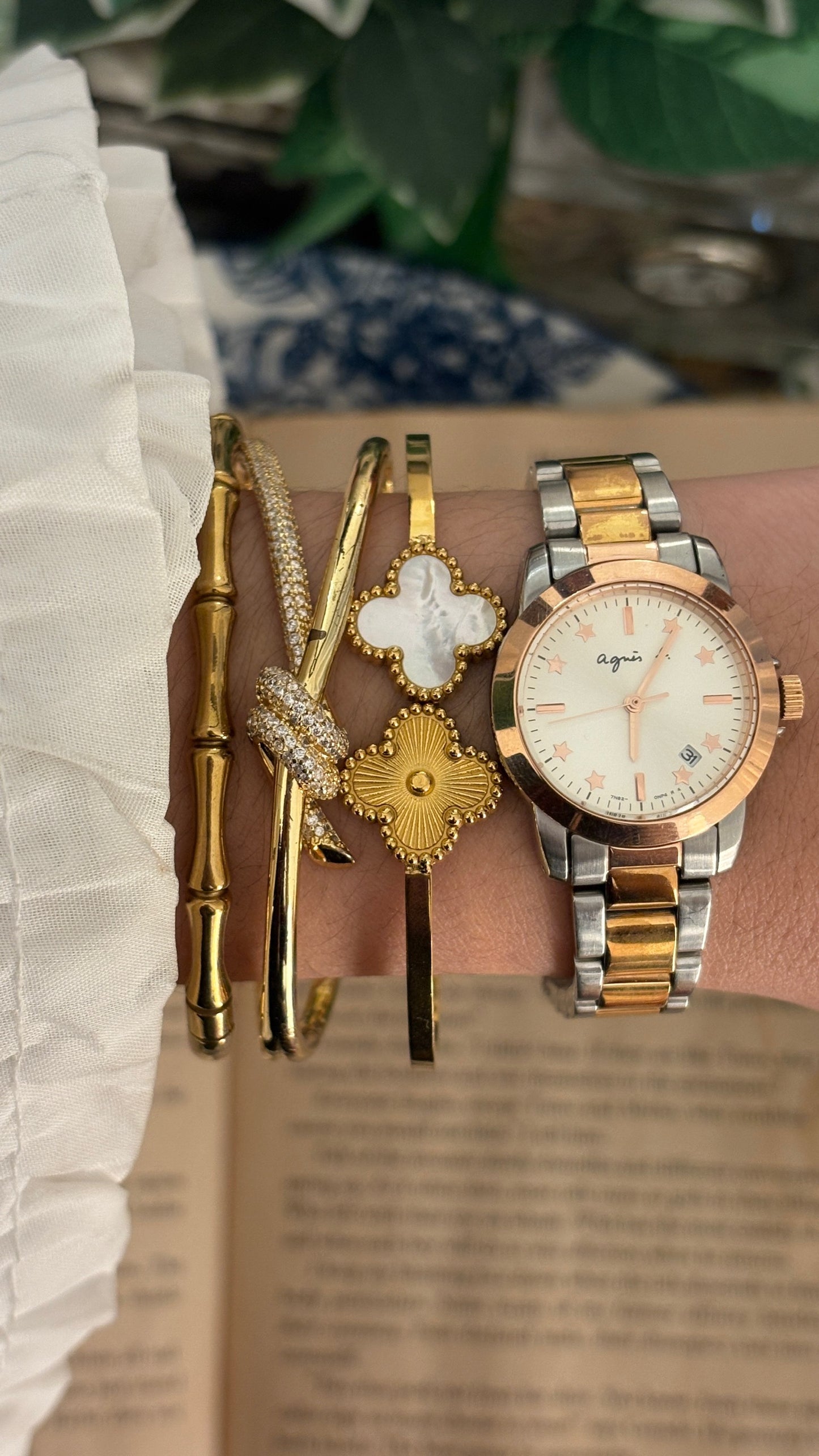 Rare Vintage Agnes B Date Window Classic Watch in Two-Tone Quartz